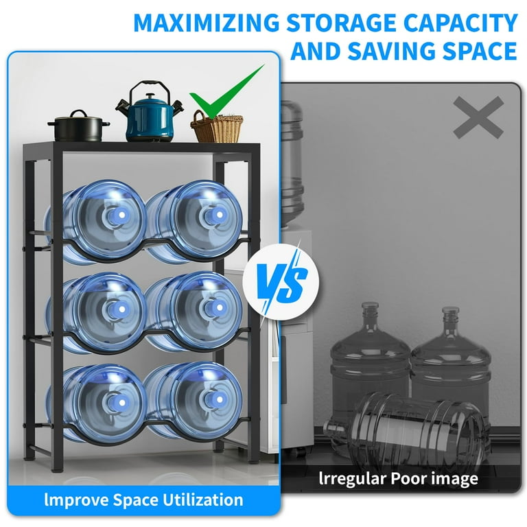 TOREVSIOR 5 Gallon Water Jug Holder, 3 Tier Water Bottle Organizer for 6 Bottles, Water Bottle Storage Rack for Home Kitchen, Office