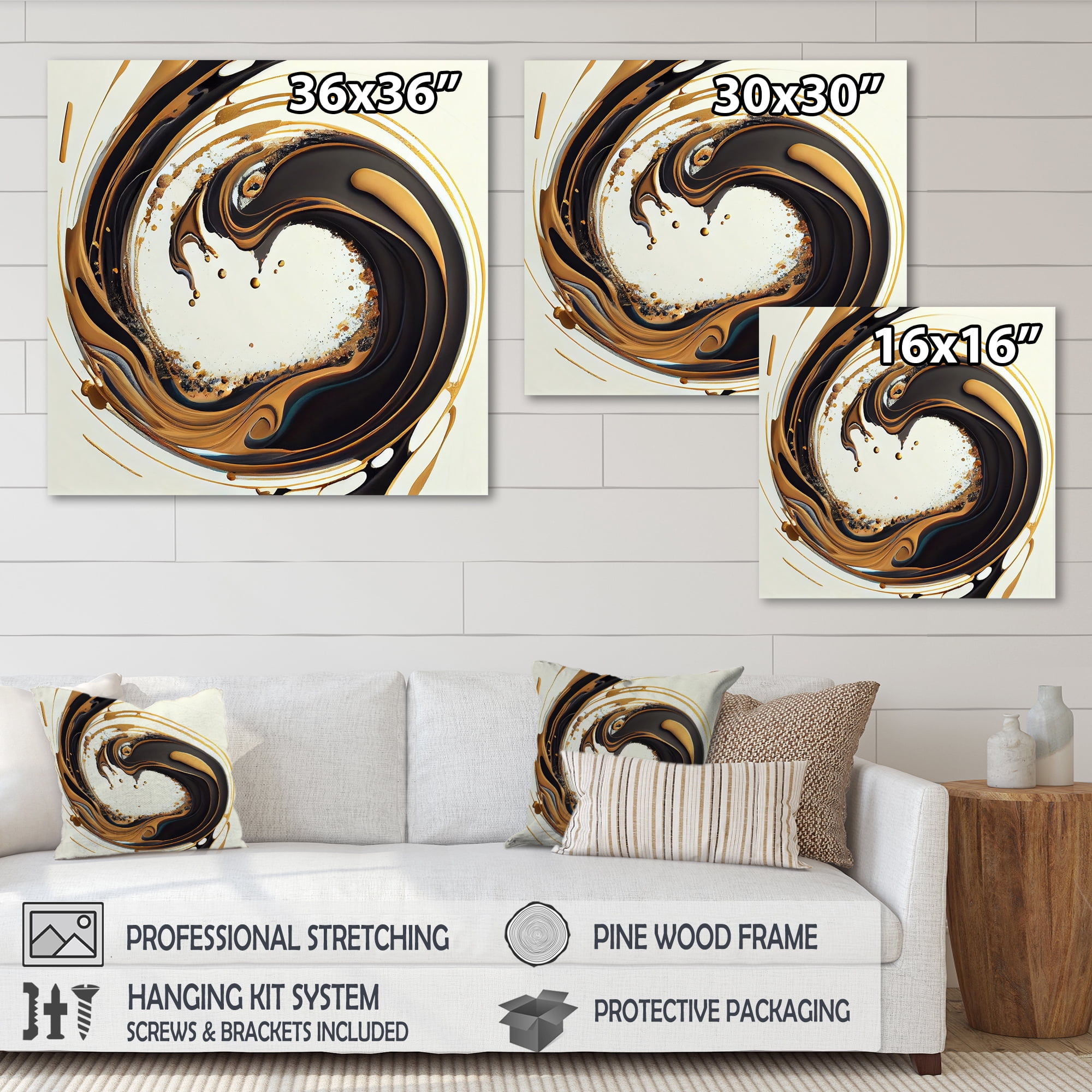 Designart Black And Gold Circle IV Canvas Wall Art