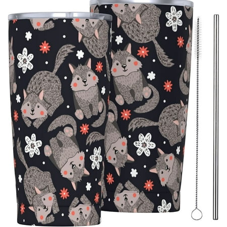 

Cute Little Wolfs And Flowers Tumbler Travel Coffee Mug With Flip Lid 20 Oz Insulated Tumbler Cup Gift For Father Mother Friend Birthday