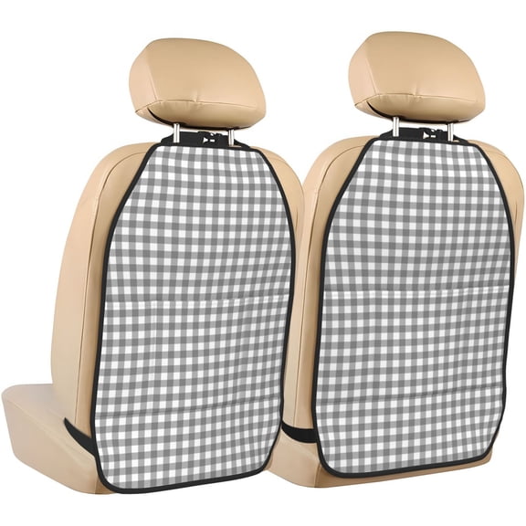 Xecao Gray Checkboard Pattern Car Seat Back Protector 2 Pack Large Capacity Pocket, Kick Mats Back Seat Protector