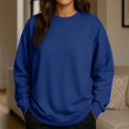 thumbnail image 2 of Women's Solid Color Round Neck Drop Shoulder Long Sleeve Loose Fit Casual Sweatshirt Top Fall and Winter Fashion Winter Clothes,Dark Blue,Size 2XL, 2 of 5