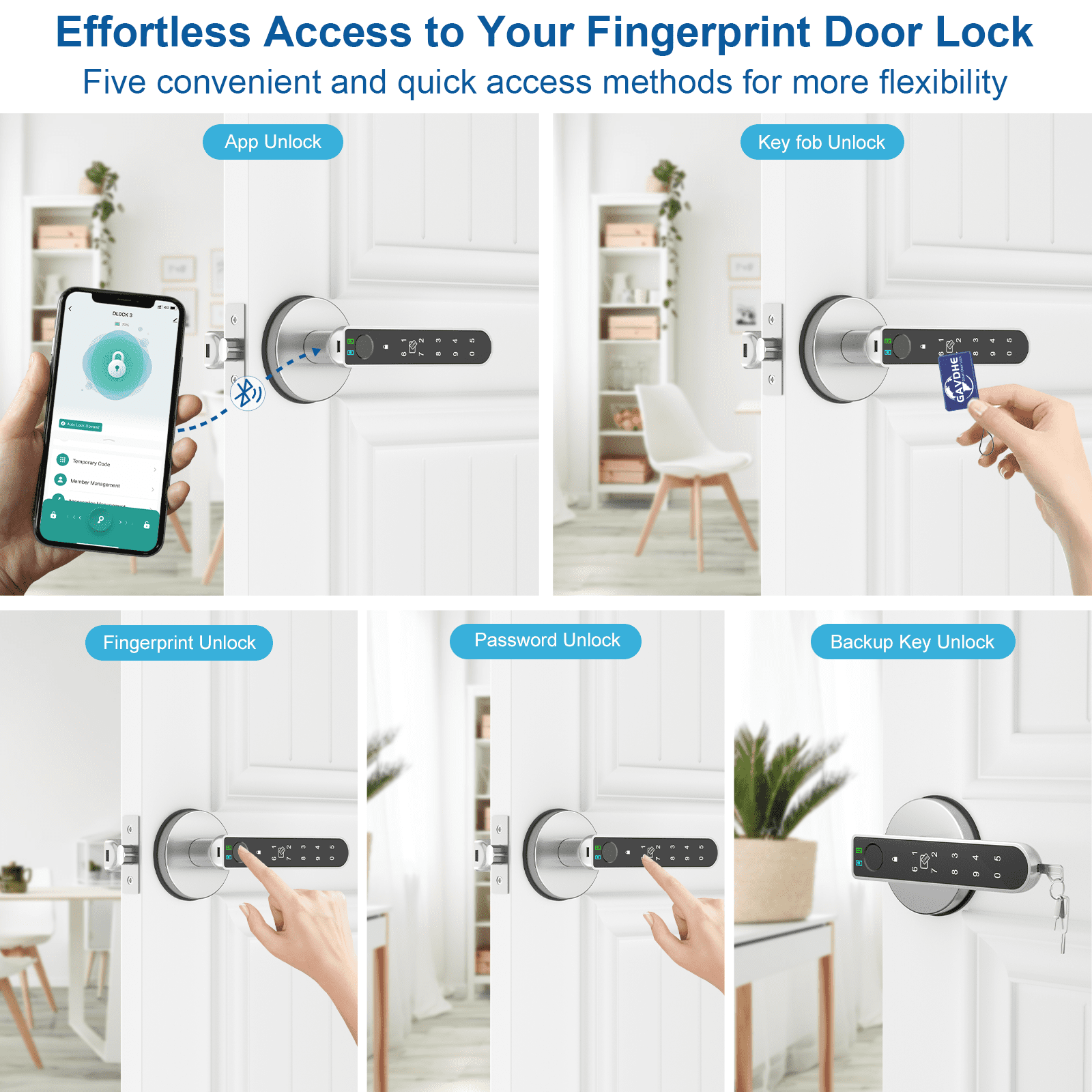 Gavdhe Smart Lock, Fingerprint Door Lock, Biometric Keyless Entry Door Knobs with Keypads 1 Set