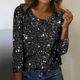 thumbnail image 7 of Lenpel Sequin Tops for Women Casual Loose Long Sleeve Crew Neck Sparkly Glitter T Shirts Party Clubwear Blouses(Black,Large), 7 of 7