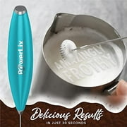 PowerLix Handheld Electric Milk Frother with Stainless Steel Stand, Battery Operated Electric Whisk Foam Maker for Coffee, Latte, Hot Chocolate & Frothy Delights, Aqua Sky Blue, Mothers Day Gifts