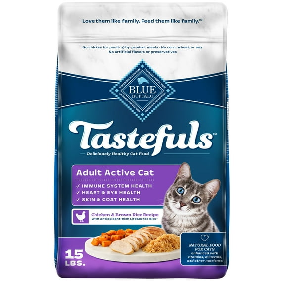 Blue Buffalo Tastefuls Dry Cat Food, Active Adult Cat, Chicken and Brown Rice, 15-lb. Bag