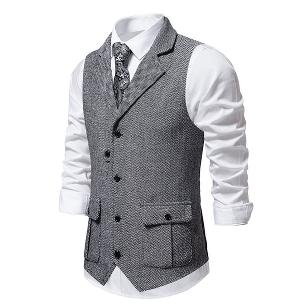 pstuiky Camisetas sin mangas para hombre, Chaleco informal de color liso con bolsillos y solapa para hombre Chaleco para hombre xl