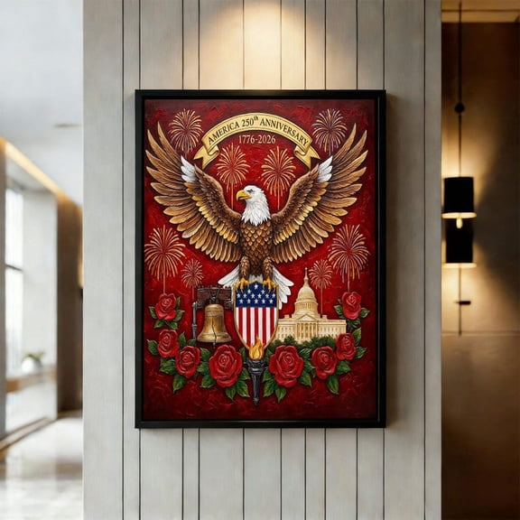 America 250th Anniversary Art,Semiquincentennial 1776-2026 Patriotic Eagle & Liberty Bell Print,Historic USA Wall Decor,Veteran Gift, 8x12 UNFRAMED