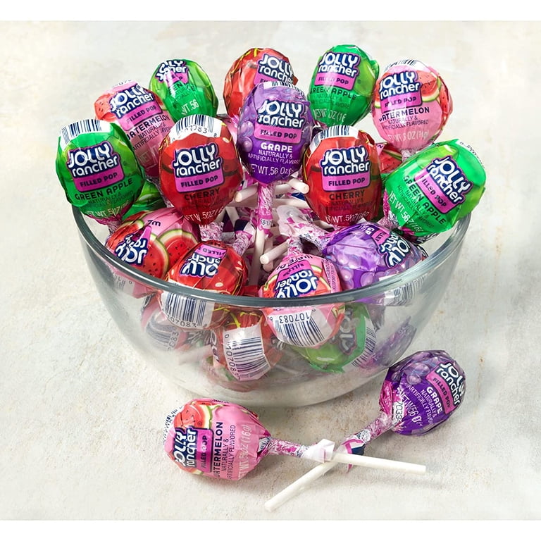 Jolly Rancher Assorted Fruit Filled Pops, Green Apple, Cherry