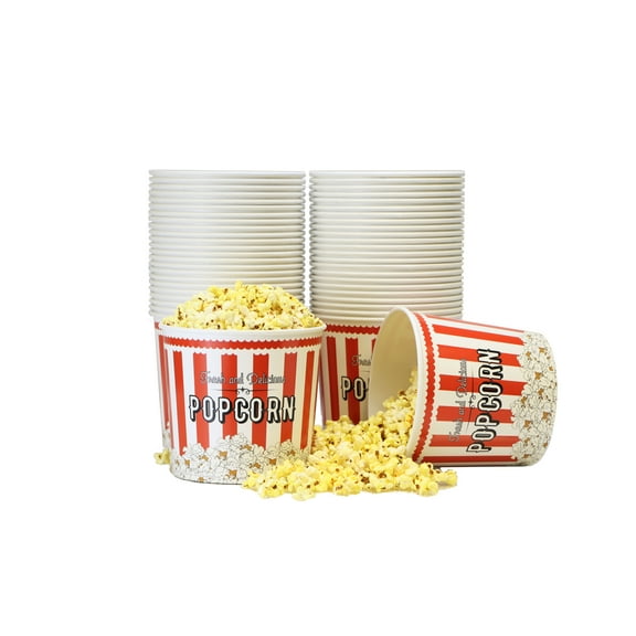 Large Disposable Popcorn Buckets- Vintage Red and White (85 Oz), 100 Count