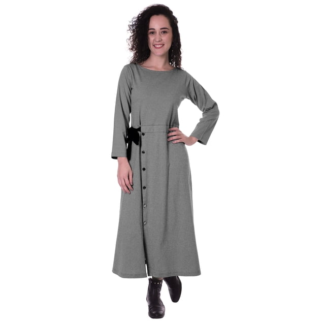 Moomaya Robe Maxi à Manches Longues, Longue, Boutonnée, Unie, Décontractée, Fendue
