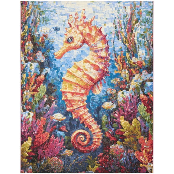 Nourison Color Splash 5'3" x 7'3" Multicolor Coastal, Nautical & Beach Indoor/Outdoor Rug