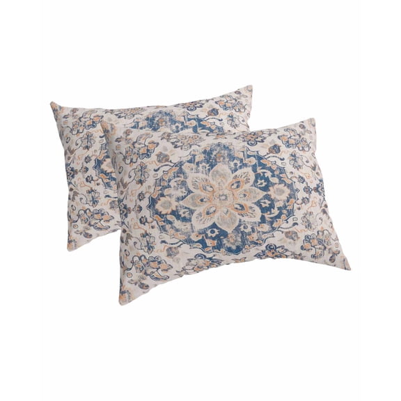 Vintage Blue Boho Pillow Covers Queen Size 2 Pack, Mexican Flowers Southwestern Ethnic Soft Bed Throw Pillowcases Breathable Cooling Long Lumbar Body Pillow Sham Cover for Bed Sofa 20''x30''