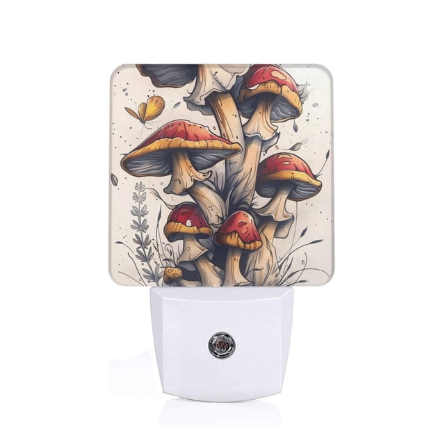 Fotbe Cute Forest Mushrooms Luz Nocturna LED, Luz de Noche con Sensor de Luz Natural de Anochecer a Amanecer, Se Enchufa a la Pared, Blanco Cálido 0.5W-EU