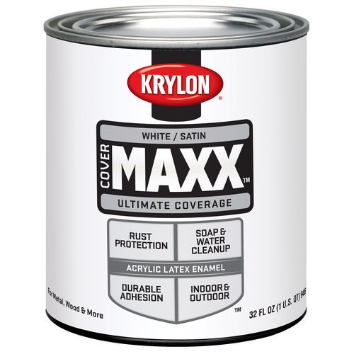 Krylon COVERMAXX Latex Satin Paint, White, 1 Quart
