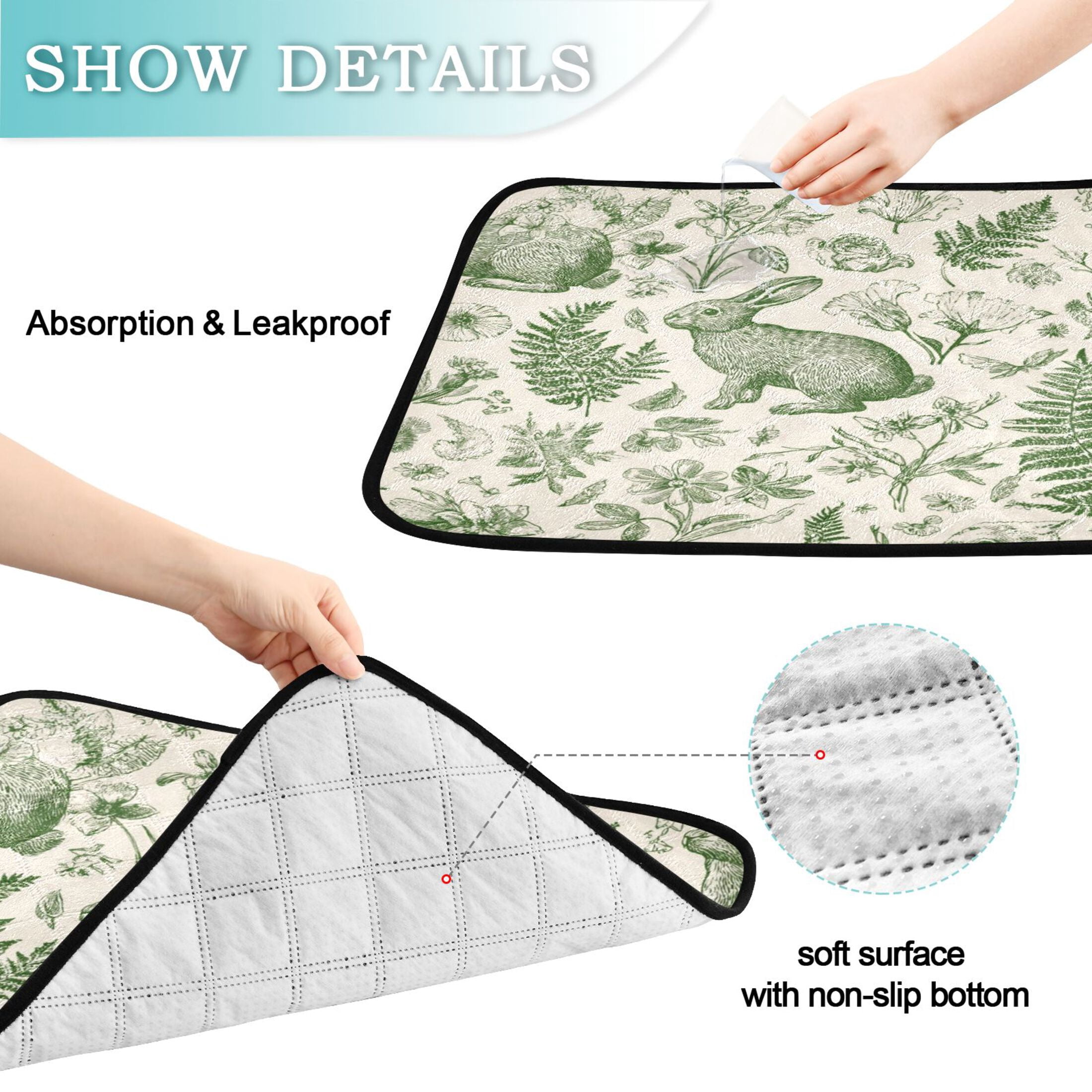IAUYY Washable Pee Pads for Dogs Smallx3 Absorbent and Leak-Proof Non-Slip Reusable Puppy Pee Pads for Dogs Applicable to Playpen Potty Crate Retro Rabbit Illustration