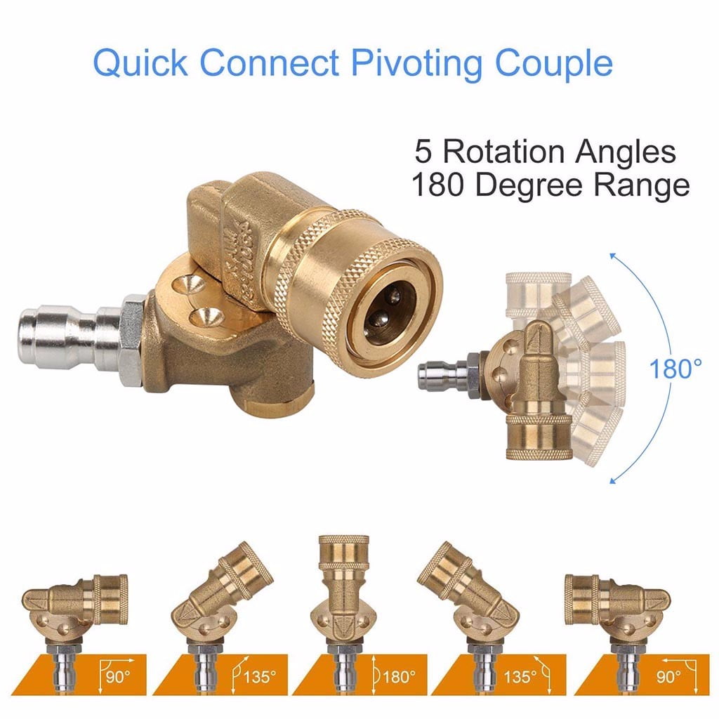 Quick Connecting Pivoting Coupler for Pressure Washers Nozzles Cleaning