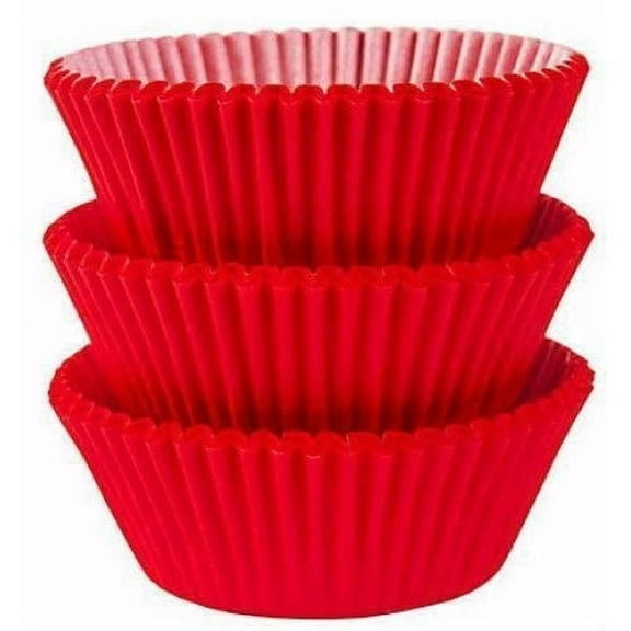 Solid Apple Red Cupcake Wrappers (25pcs, Standard Size) Grease Resistant Cake Liners for Baking, Caking and Crafting by Bakell