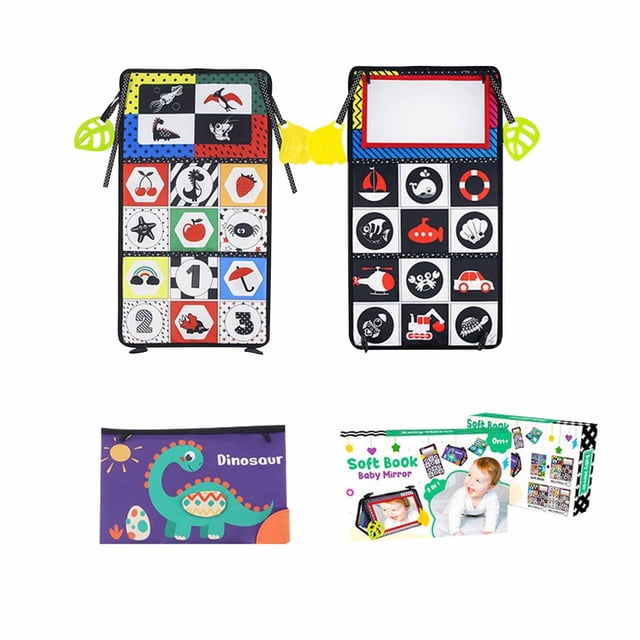 Mirror Cloth Book for Babies, Folding Sensory Toy with Crinkle Paper and Animal Patterns, Early Learning Cognition for 0-2 Years