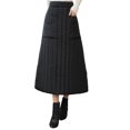thumbnail image 2 of Moda invierno mujeres abajo s una línea de abajo con bolsillos tobillo de cinturo casual maxi negro más tamaño grueso a , De rayas, M A rayas Yinane Falda de mujer, 2 of 8