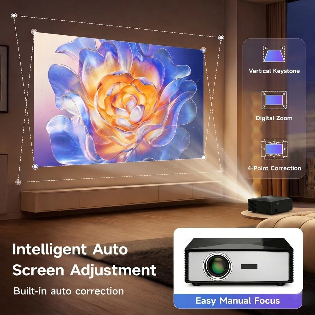 Boss Projector Mini 4K Support, Portable Smart Projector with Wifi 6 and Bluetooth, 5000 Lumens, Auto Keystone, Android 12