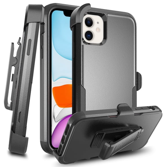 For Apple iPhone 11 (6.1") Full Body Rugged Shockproof Tough Durable with Belt-Clip Holster Stand Drop Protection Case Cover fit iPhone 11 / 6.1" - Black