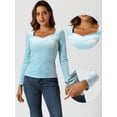 thumbnail image 2 of DARING DIVA Women's Velvet Sweetheart Neck Long Sleeves T-Shirt S Light Blue, 2 of 6