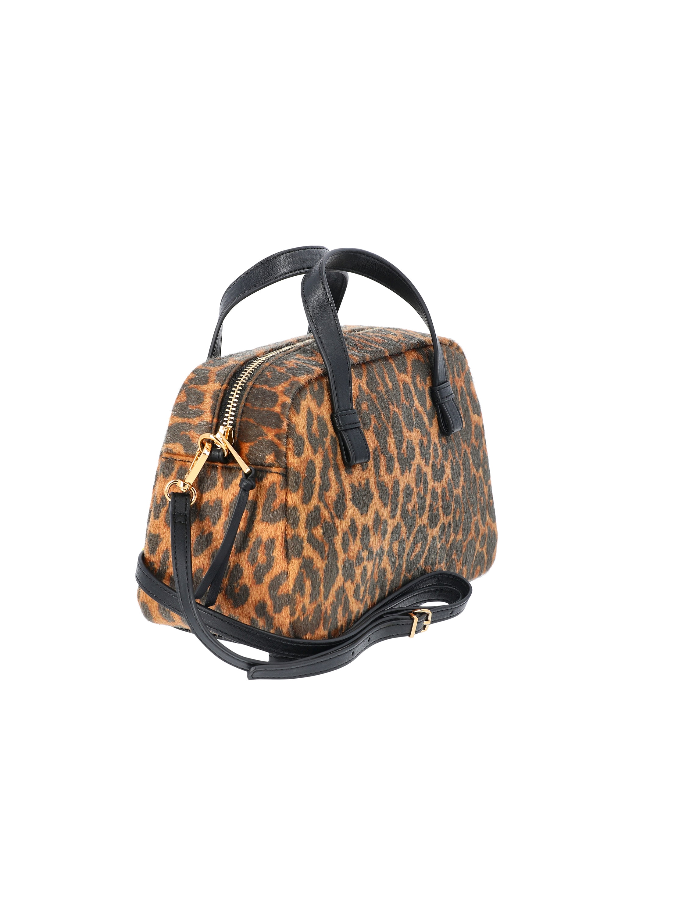 Time and Tru Women's Faux Fur Mini Satchel Bag with Crossbody Strap, Leopard