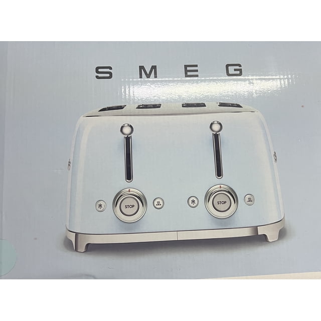 Smeg Grille-Pain Rétro Style Années 50 4 Tranches, Bleu Pastel avec Réglages Réchauffer, Décongeler et Bagel