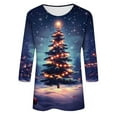 thumbnail image 5 of Elvqul Cozy Shirts for Women 3/4 Sleeve Tops Graphic Vacation Plus Size Christmas Blue Crew Neck Womens Shirts, 5 of 5