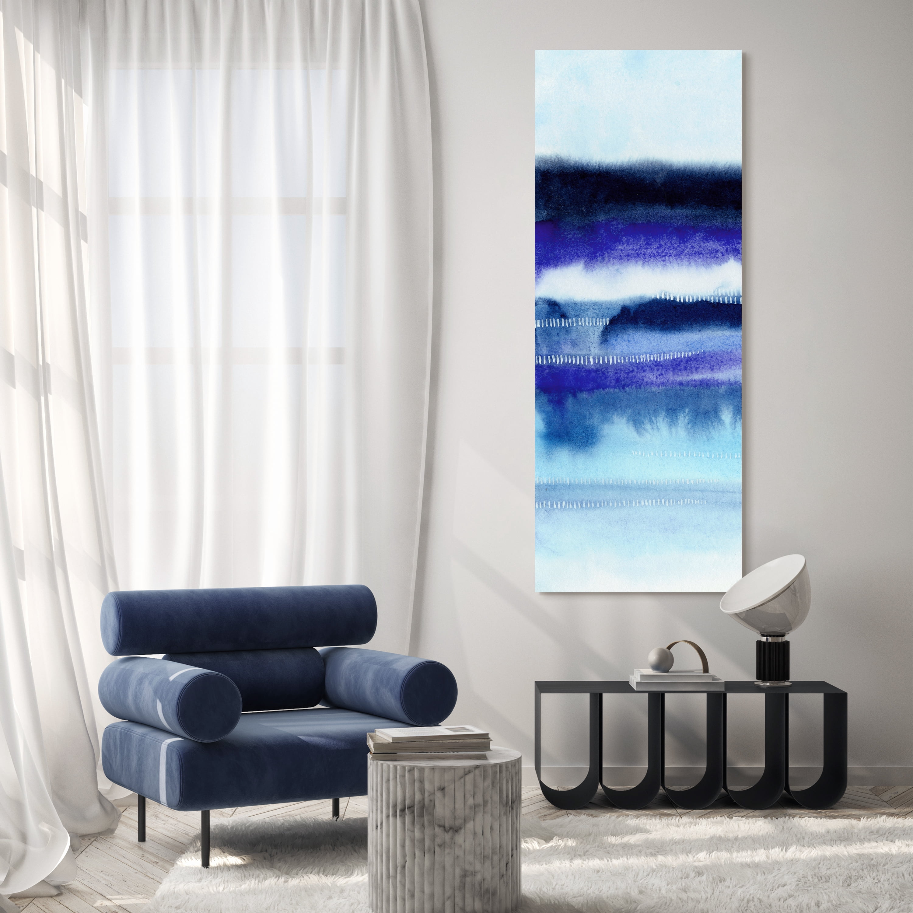 Empire Art Direct Shorebreak Abstract A & B Frameless Free Floating Tempered Glass Panel Graphic Wall Art, 63" x 24" each, Ready to Hang