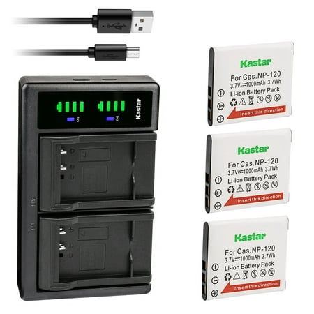 Image of Kastar 3-Pack Battery and LTD2 USB Charger Compatible with Casio Exilim EX-Z880 Exilim EX-Z890 Exilim EX-Z900 Exilim EX-Z910 Exilim EX-ZS10 Exilim EX-ZS12 Exilim EX-ZS15 Exilim EX-ZS20 Cameras