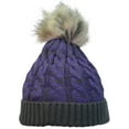 thumbnail image 2 of Terra Faux Fur Pom Pom Beanie Hat Thick Slouchy Cable Knit Unisex Stretches to Fit Most, 2 of 2