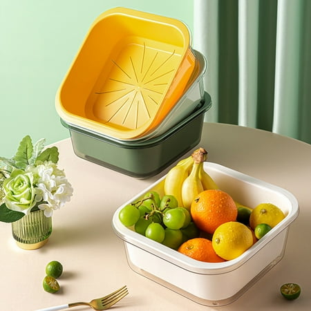 

Yesbay 1 Set Drain Basket High Capacity Kitchen Tools Double Layer Vegetable Cleaning Colander for Home