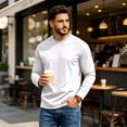 thumbnail image 6 of DORKASM Long Sleeve Shirts for Men Crew Neck Pullover Basic Shirt Lightweight Solid Lounge Shirts Fall Winter Trendy Tops White M, 6 of 8