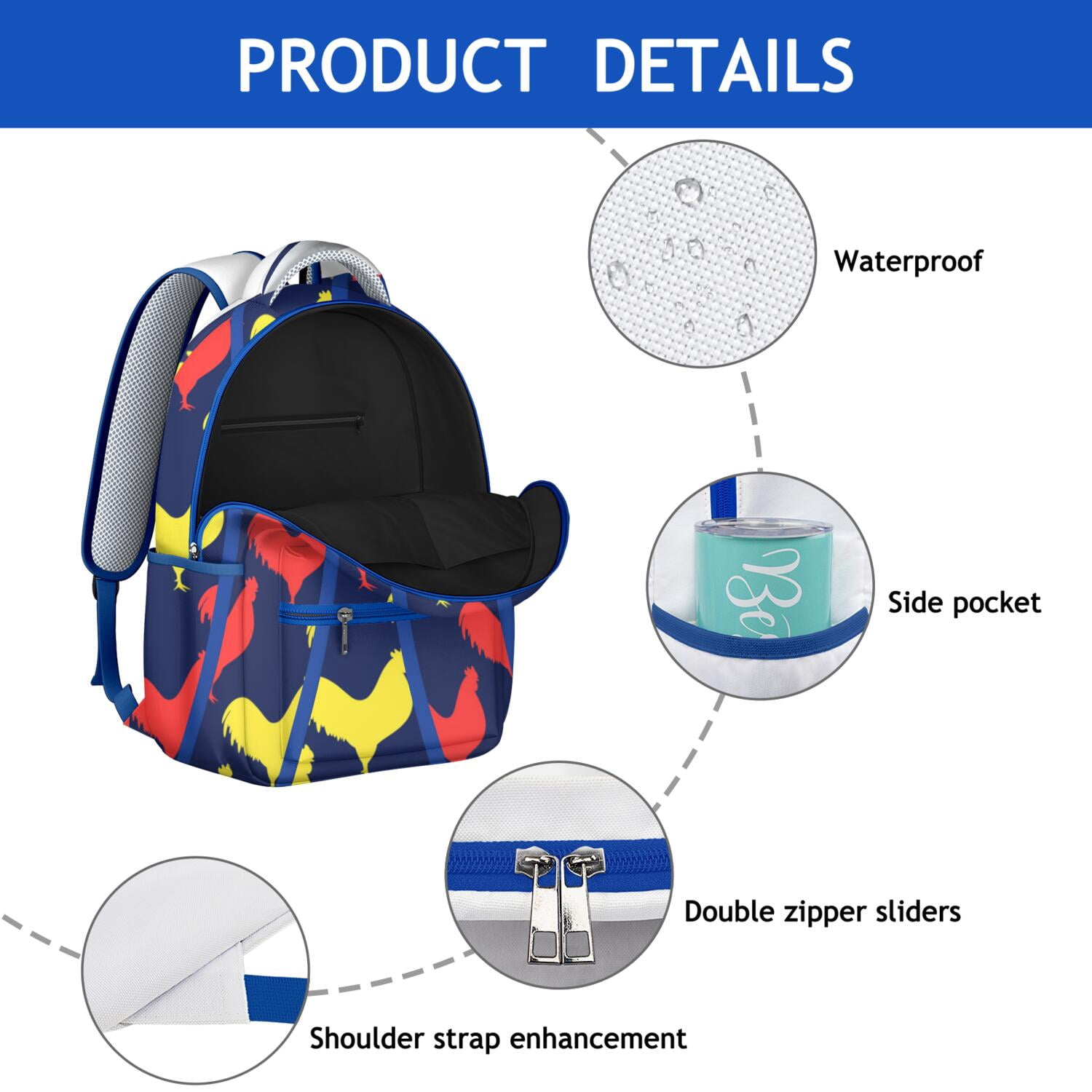 "Stylish Chicken Graphic Backpack - Spacious & Waterproof School Bag for Teens, Lightweight Laptop Backpack for High School & College, Trendy & Practical"