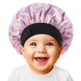 thumbnail image 1 of WINSTECK Gorro de bebé de satén de seda suave para niñas y niños, doble capa y banda elástica ancha, gorro de dormir para niños, gorro de noche rosa ajustable para niños pequeños, pelo natural, pelo r, 1 of 5