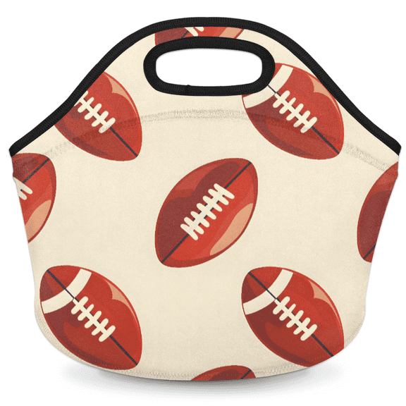 Herdesigns Rugby Football Insulated Neoprene Lunch Bag for Women Men Lunch Box Washable Reusable Lunch Tote Lightweight Lunch Handbag for Work Outdoor Picnic