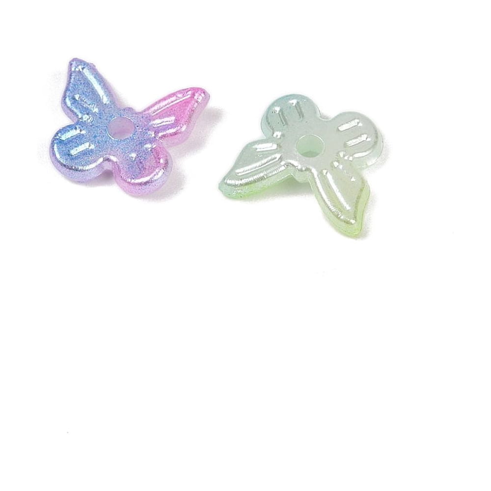 Pearlized Plastic Imitation Pearl Beads Butterfly Two Tone Colorful 10x11x3mm Hole: 1.6mm 3333pcs/500g