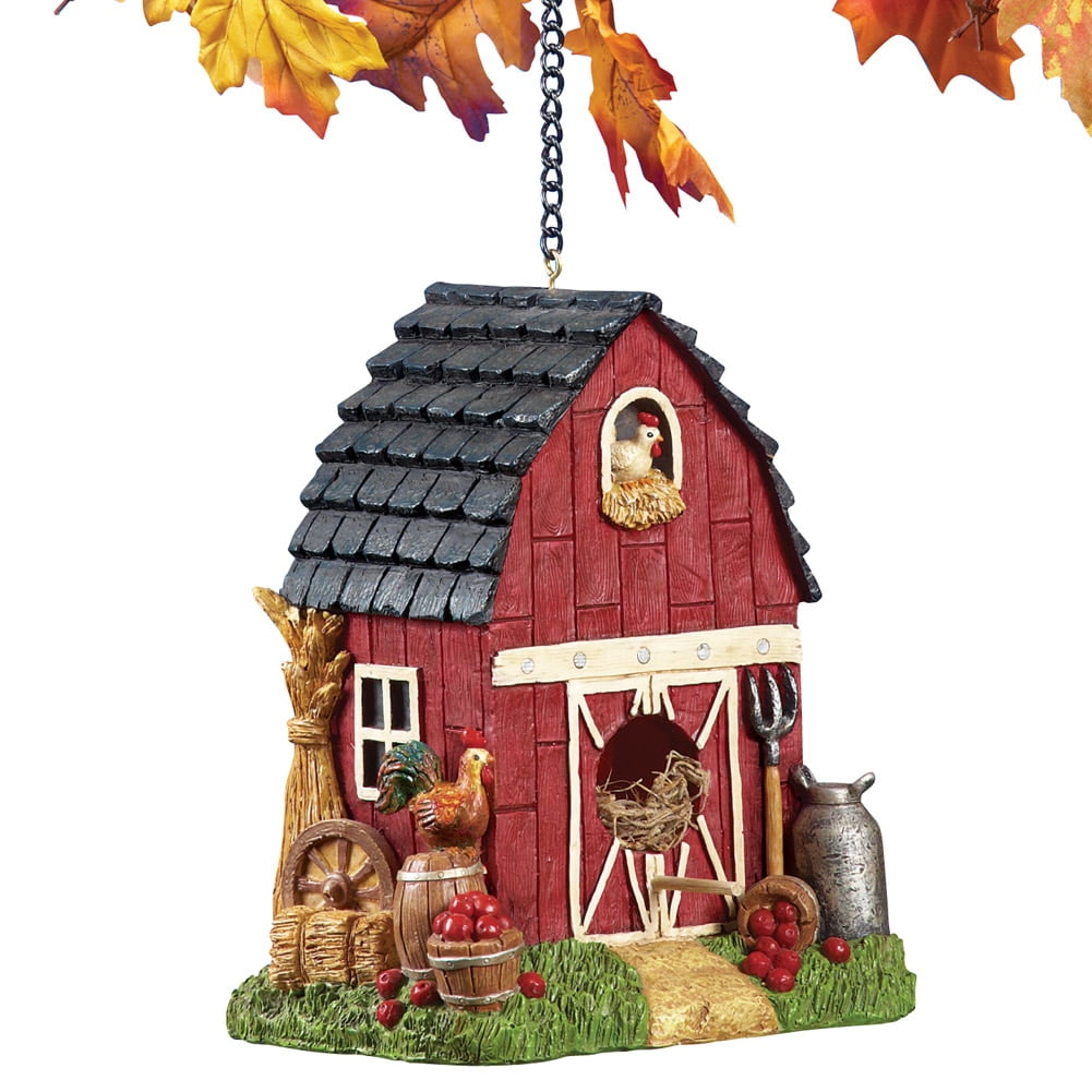 Hanging Country Red Barn Animal Birdhouse by Collections Etc