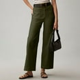 thumbnail image 4 of HOT SALE!Women Stretch Twill Cropped Pants Wide Leg Jeans with Patch Pocket Straight Leg Chino Pants Casual Ankle Jeans Women Fashion Solid Color Elastic Long Pants Leisure Trousers Army Green M, 4 of 6
