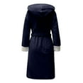 thumbnail image 4 of Womens Robe Hooded Sherpa Lined - Colorblock Long Plush Soft Luxury Bathrobe Fluffy Winter Loungewear, 4 of 6
