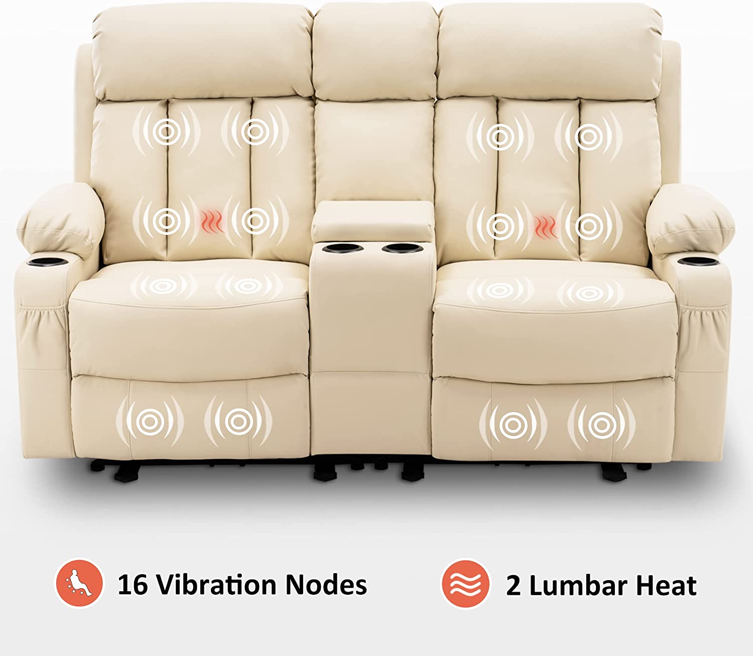 MCombo Electric Power Dual Heat Reclining Loveseat Sofa with Console ...