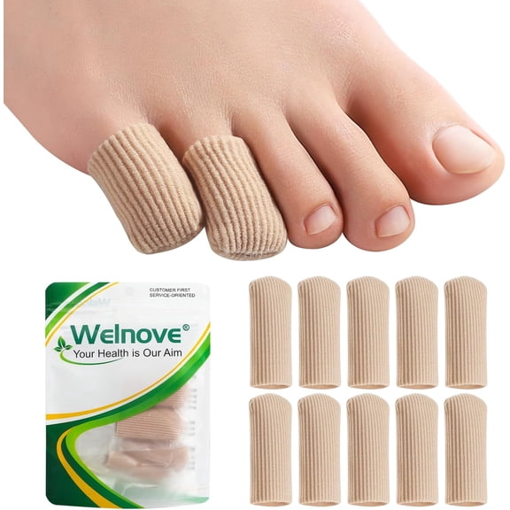 Welnove Small Gel Toe Caps, 10 Pack Pinky Toe Protector, Soft Cushion Covers for Ingrown Toenails, Corns, Blisters, Hammer Toes