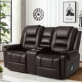 thumbnail image 2 of COSVALVE PU Leather Electric Massage Reclining Loveseat Chair Two-Seater Sofa Lumbar Heating with Cup Holders,Remote Control(Brown), 2 of 19