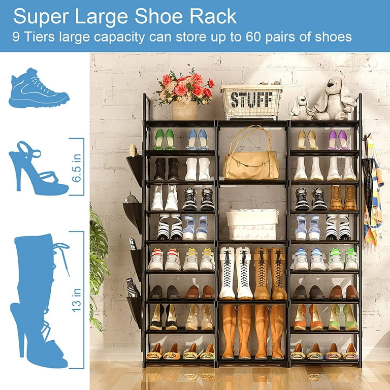 Huolewa Shoe Rack Storage Organizer, 9 Tier Large Shoes Rack for Entryway  Closet Garage, Free Standing Tall Shoe Shelf Stand, Sturdy Big Metal Shoe
