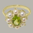 thumbnail image 5 of LBG British Made 14k Yellow Gold Natural Peridot & Cultured Pearl Womens Promise Ring - 33 size options - Size 6, 5 of 6