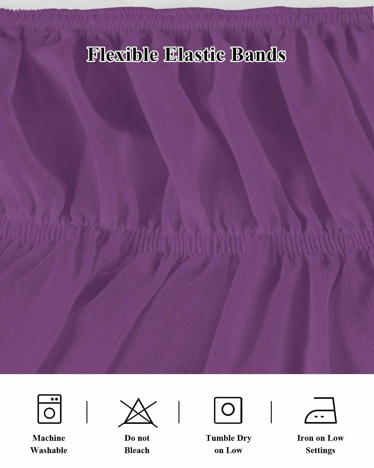 Purple Ruffle Bed Skirt Queen Size Simple Background Modern Solid Color Monochrome Adjustable Elastic Dust Bed Skirts Wrap Around Bedskirt Wrinkle Free Easy Fit with 18 Inch Drop