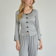 thumbnail image 4 of Lounge Women's Long Sleeve Pajama Set with Decorative Bows and Soft Wide Leg Pants - X Large, Gray, 4 of 7