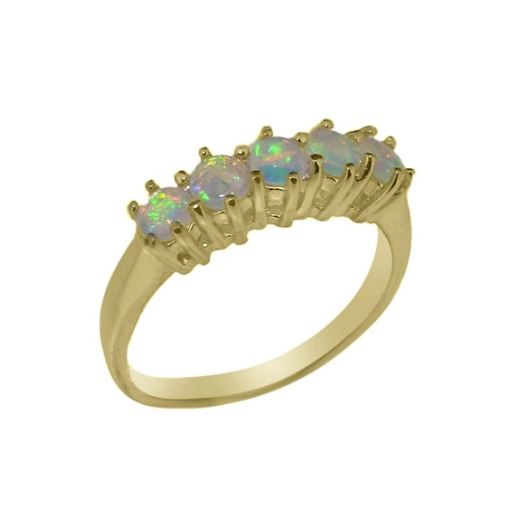 LBG British Made 18k Yellow Gold Natural Opal Womens Anniversary Ring - 33 size options - Size 10.25