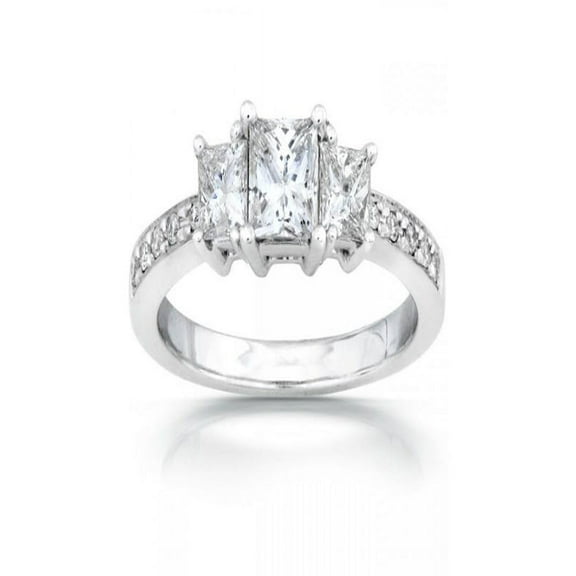 Queenly Three Stone Trilogy Inexpensive Three Stone Engagement Ring 1 Carat Round Cut Diamond on Gold